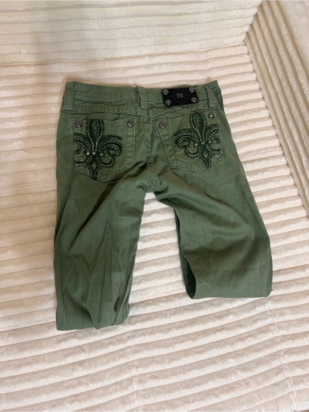 Miss Me Girls Olive Green Embroidered Fleur-de-Lis Jeans